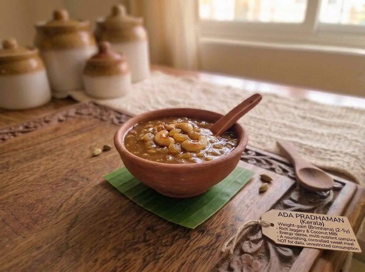 Ada pradhaman — Kerala's dense amber payasam for the small-appetite child (2–5 years)