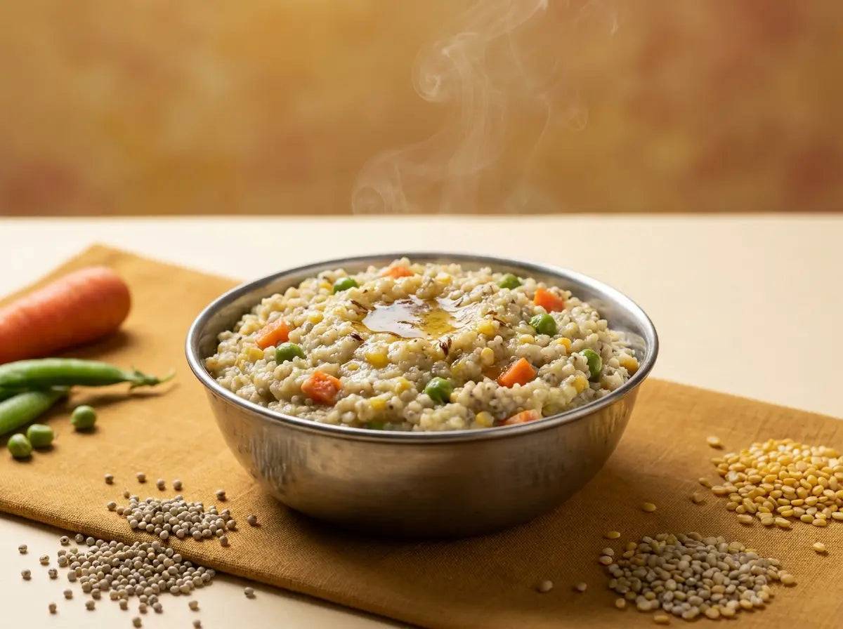 Bajra, moong & vegetable khichdi — a warming, iron-rich dinner for active little days (1–2 years)