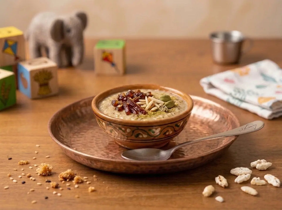 Cardamom-date rice porridge — the softest bedtime bowl for the 9–12 month baby who fights sleep