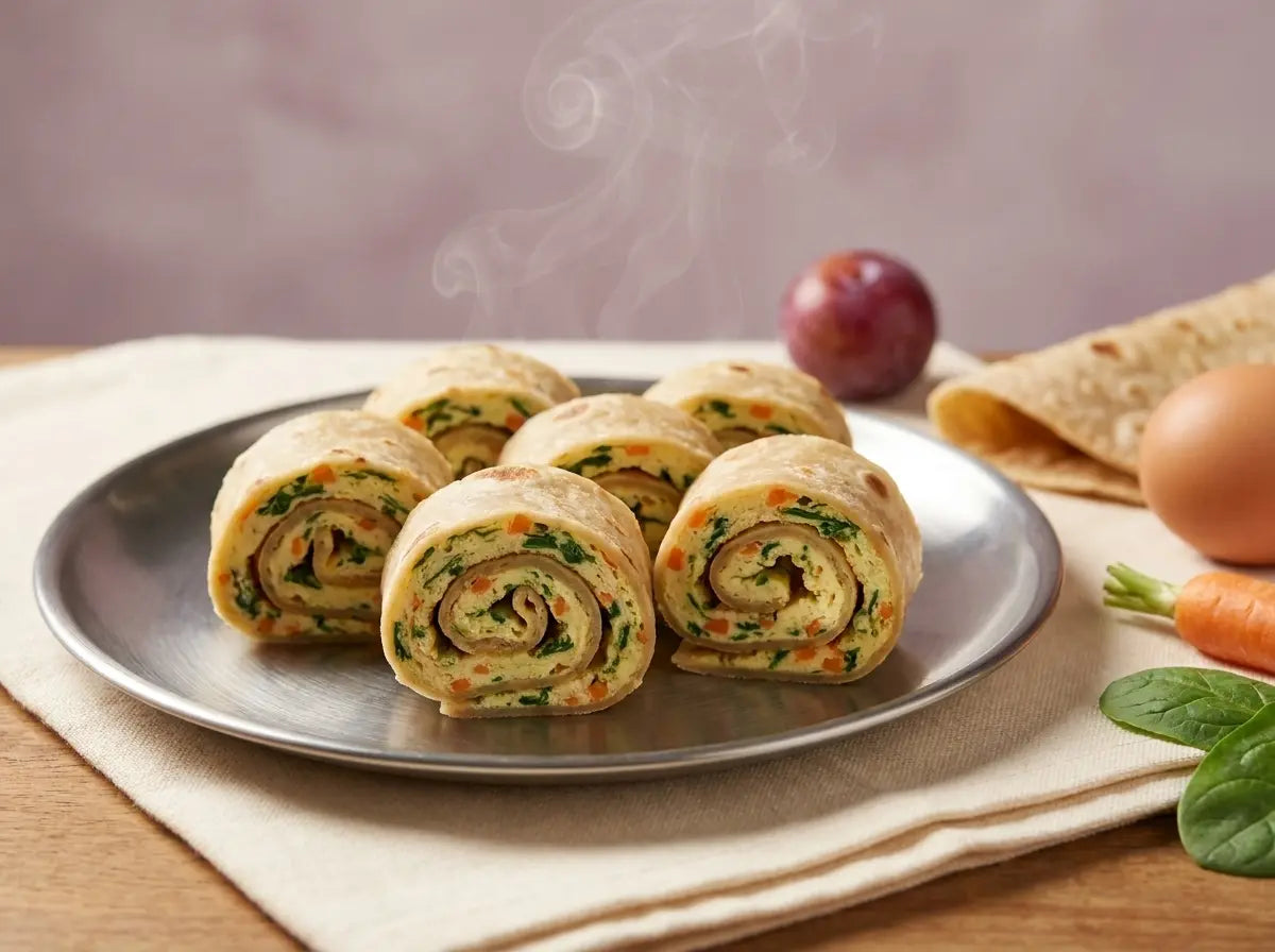 Egg & vegetable soft roll — hand-held choline and good fats a preschooler relishes (2–5 years)