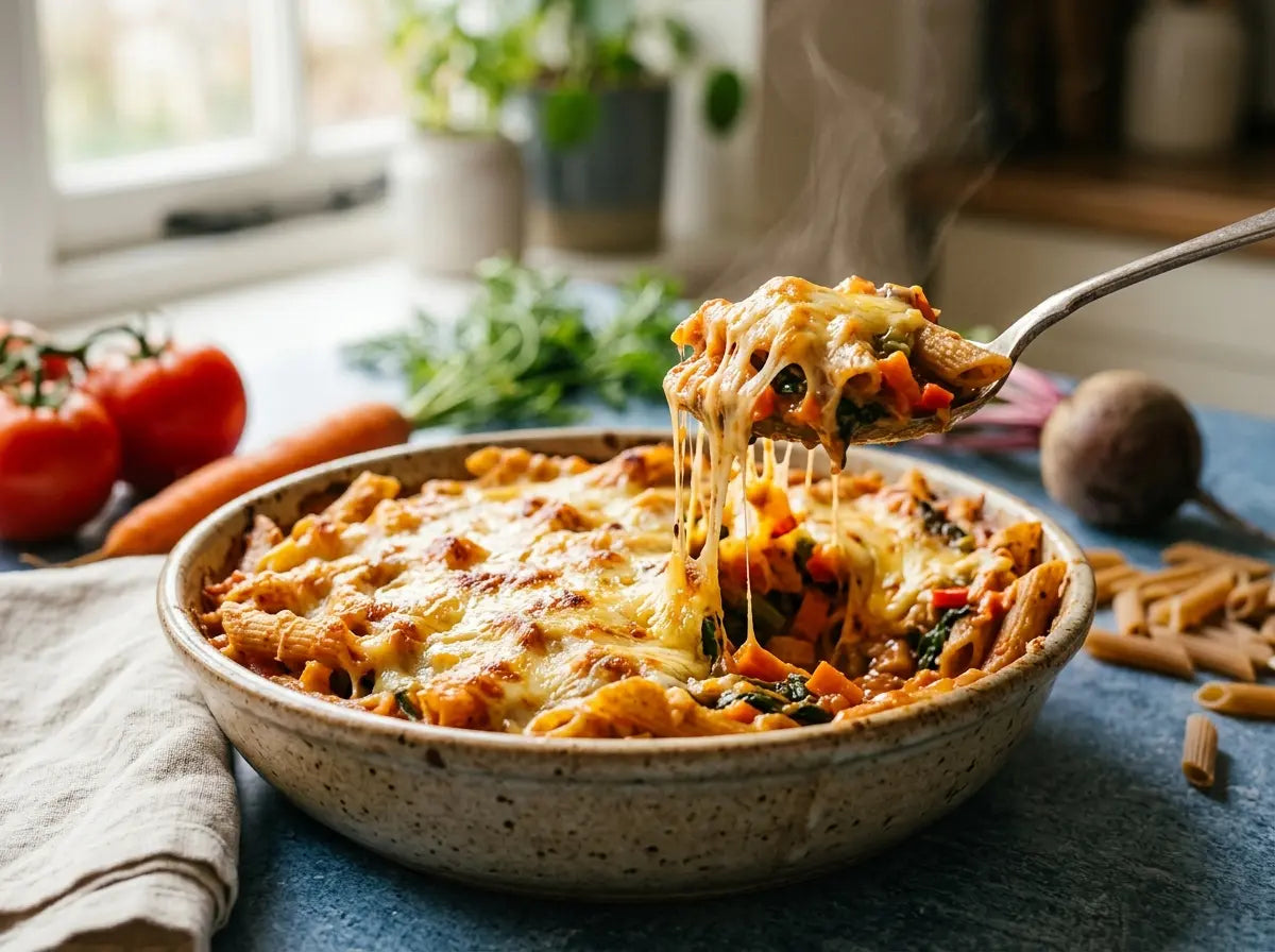 Hidden-veg cheesy pasta bake — the bubbling golden dinner that wins over the fussiest eater (2–5 years)