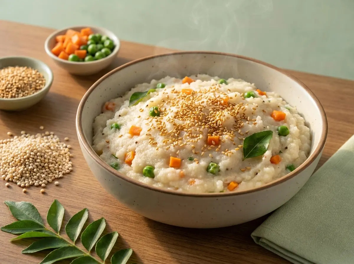 Jowar & vegetable soft upma with sesame — a double-calcium dinner for strong bones (2–5 years)