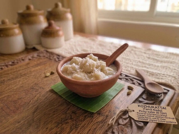 Kozhukattai — soft Tamil steamed sweet dumplings for the puree-refusing baby (9–12 months)