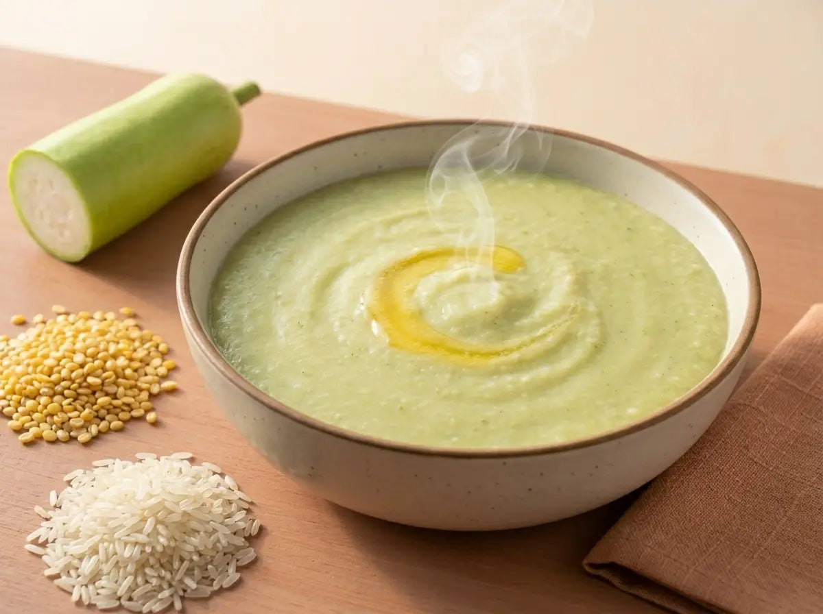 Lauki & moong soft khichdi — the gentlest first savoury for a reluctant eater (6–12 months)