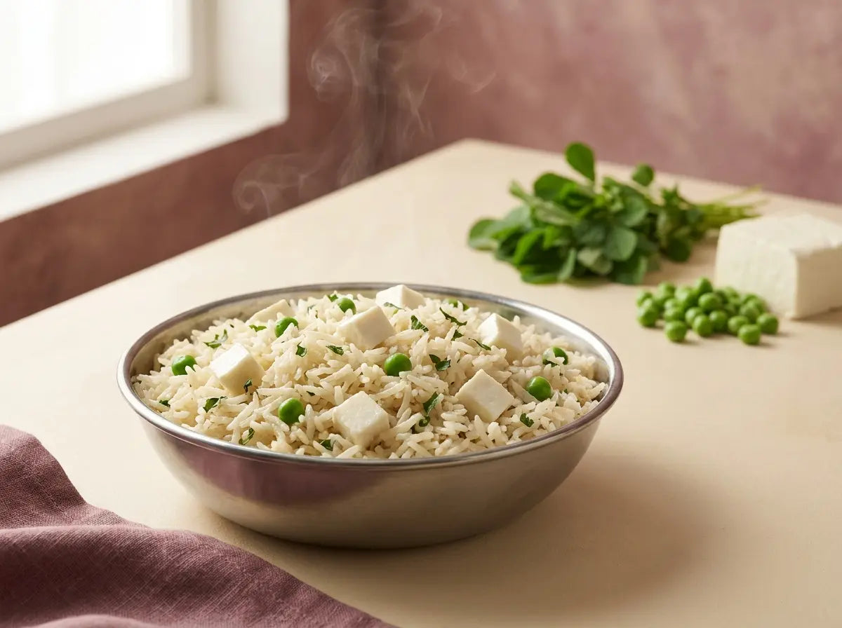 Methi, peas & paneer soft pulao — folate and B12 for a growing mind (1–2 years)