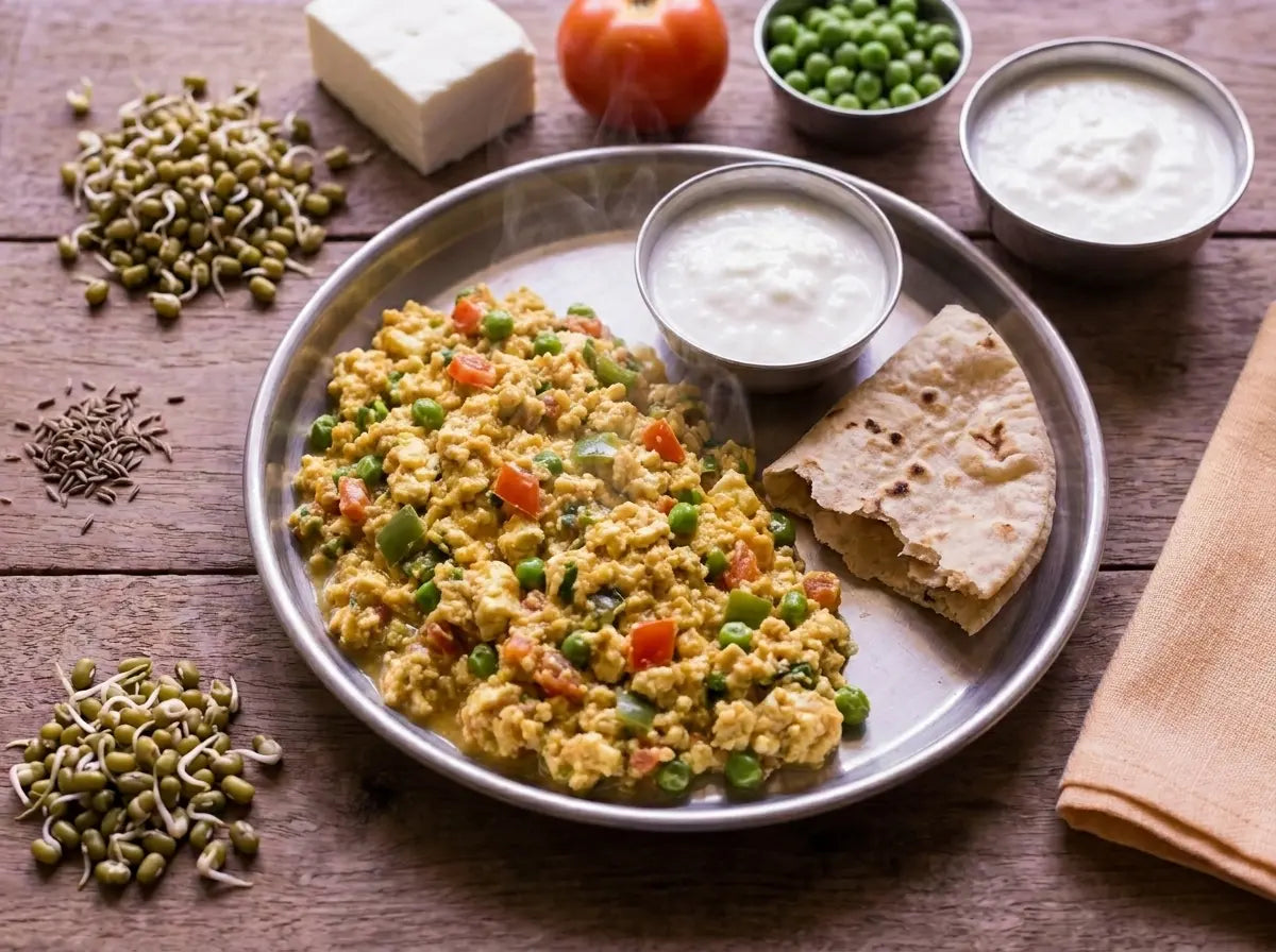 Paneer bhurji with soft roti — protein-and-calcium-rich nourishment for gaining well (2–5 years)