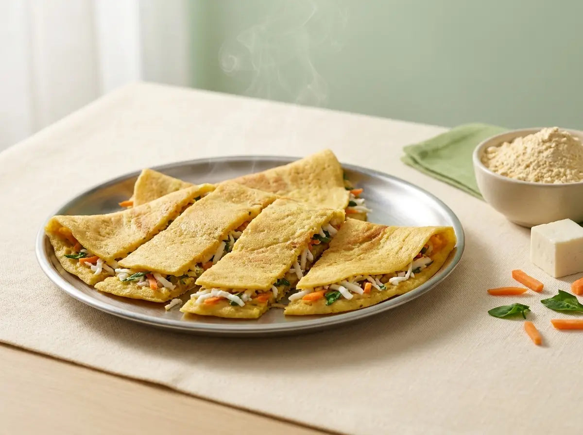 Paneer & vegetable soft cheela — foldable milk-calcium for growing bones (1–2 years)