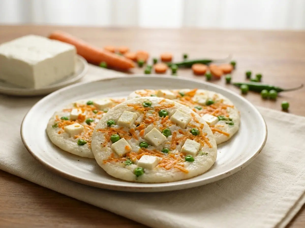 Paneer & vegetable soft uttapam — a calcium-and-protein breakfast for growing bones (1–2 years)
