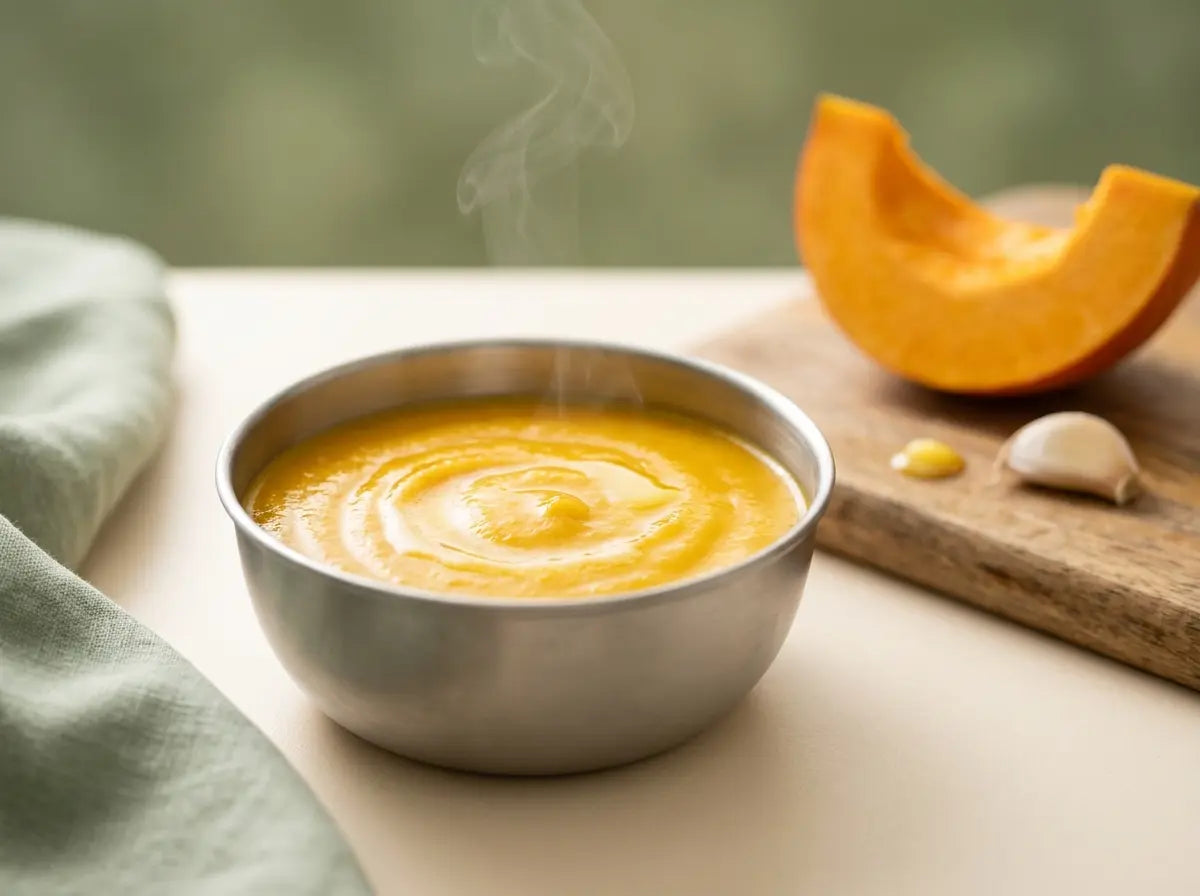 Pumpkin & garlic soft soup-mash — a warm immunity dinner for the season of sniffles (6–12 months)