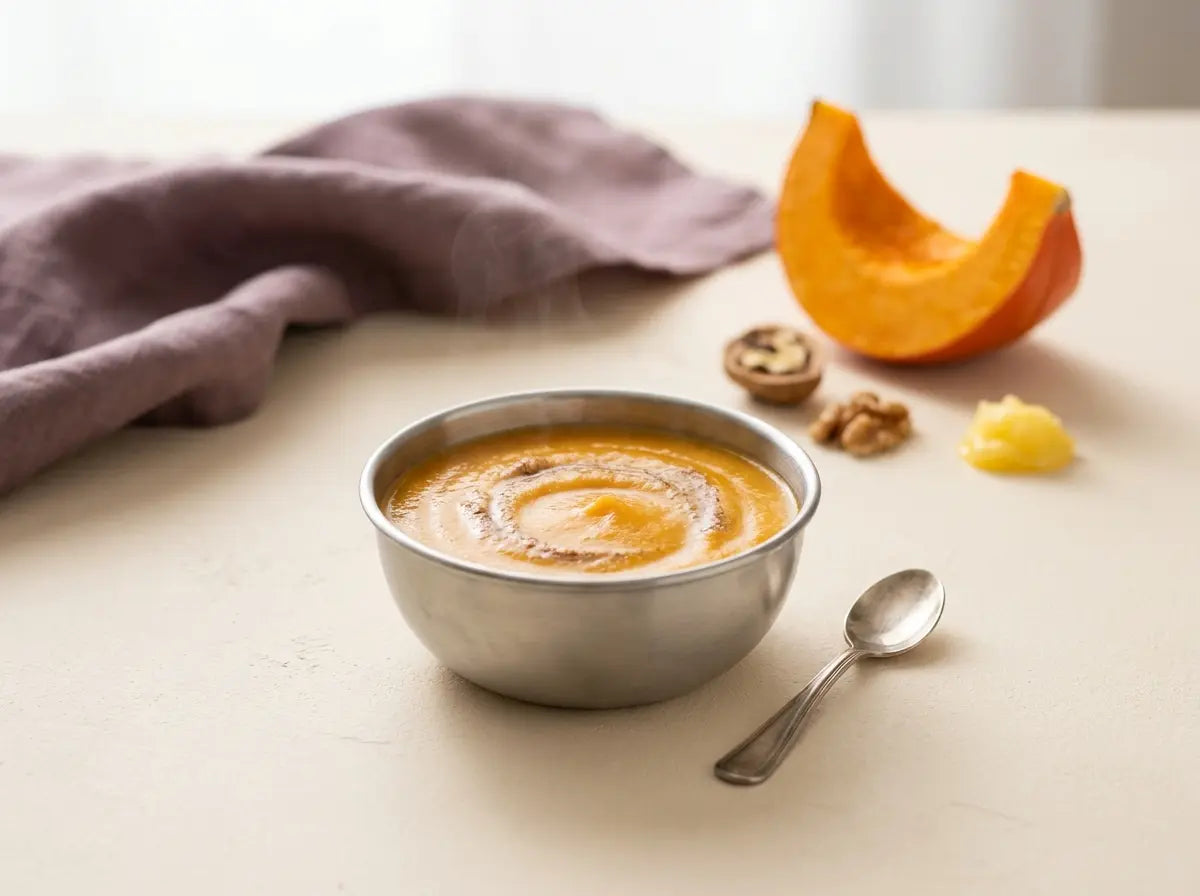 Pumpkin & walnut soft mash — gentle good fats for a growing brain (6–12 months)