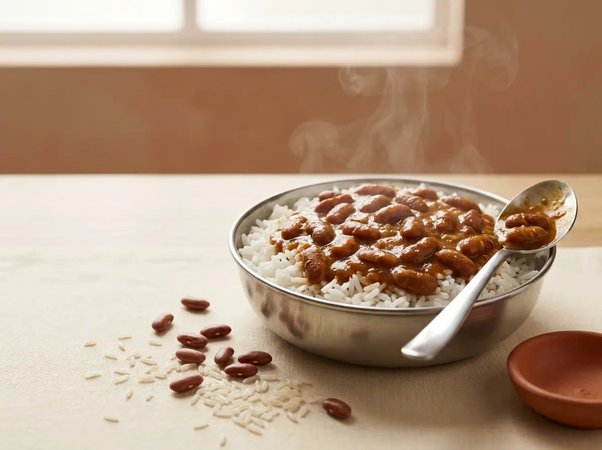Rajma & soft rice bowl — the dinner India loves, quietly rich in iron (2–5 years)