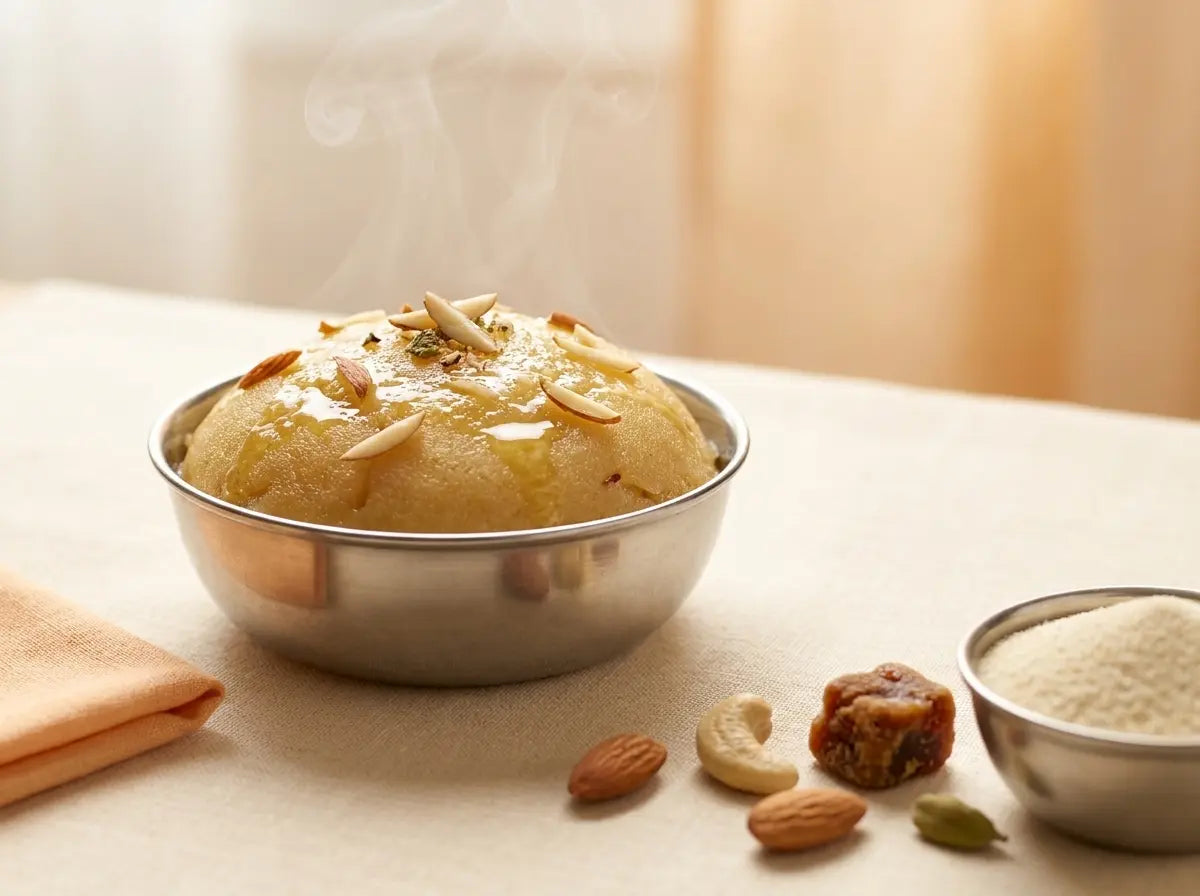 Suji & dry-fruit soft sheera — warm, calorie-rich comfort food for gaining well (2–5 years)