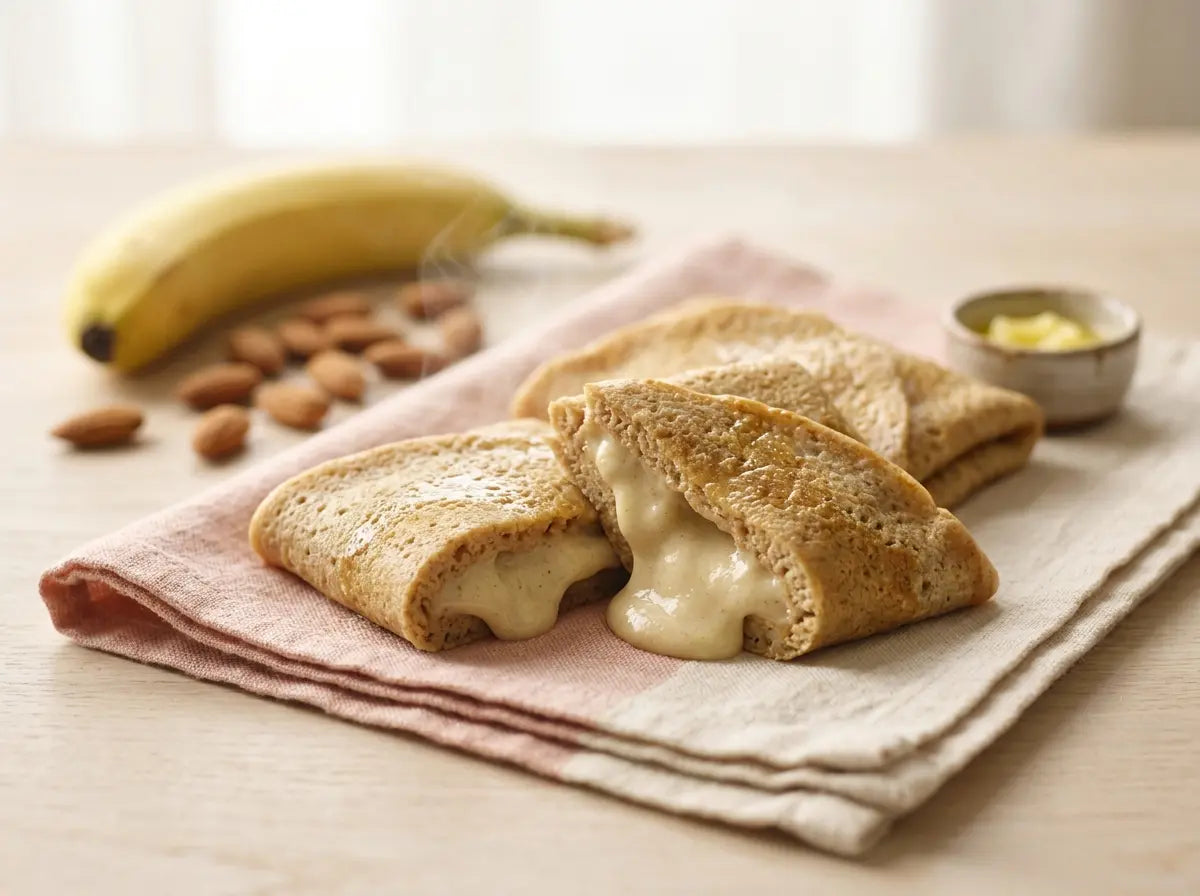 Almond-banana stuffed pancakes — soft folded parcels that turn weight-gain into the best part of the day (2–5 years)