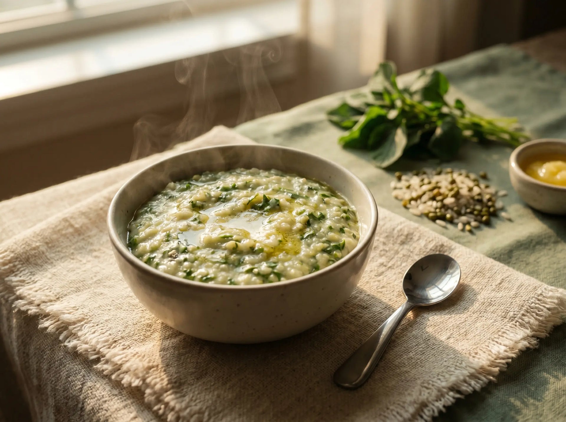 Amaranth-leaf & moong khichdi — a green first khichdi for immunity and healthy blood (6–12 months)