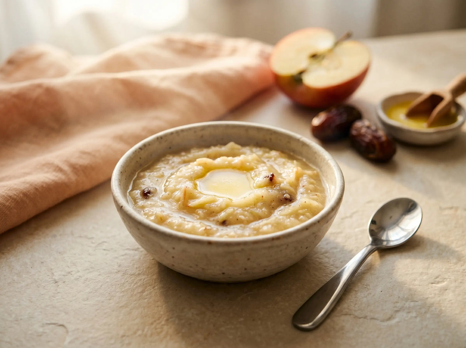 Apple, date & ghee mash — a naturally sweet weight-gain bowl (1–2 years)