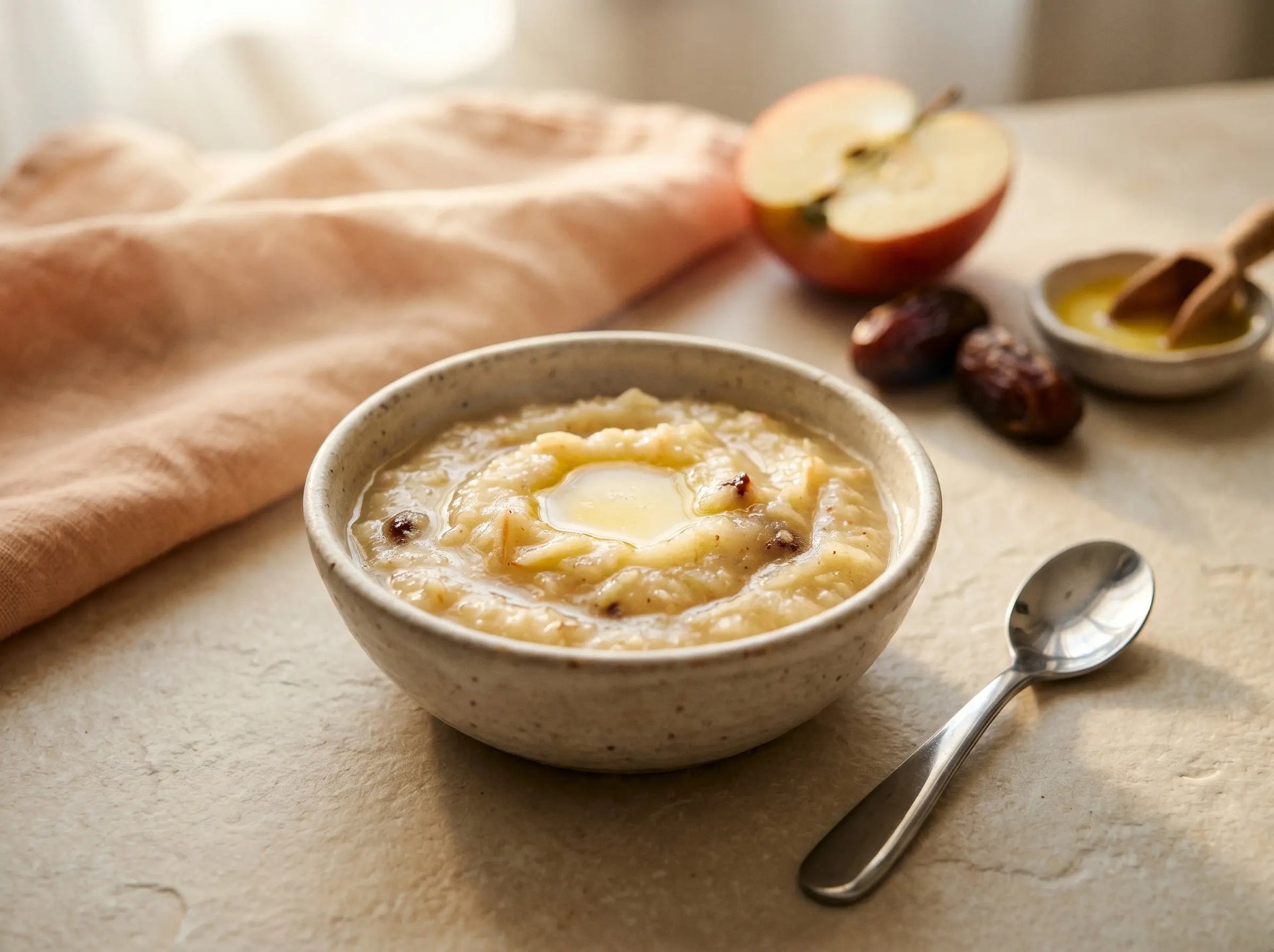 Apple, date & ghee mash — a naturally sweet weight-gain bowl (1–2 years)