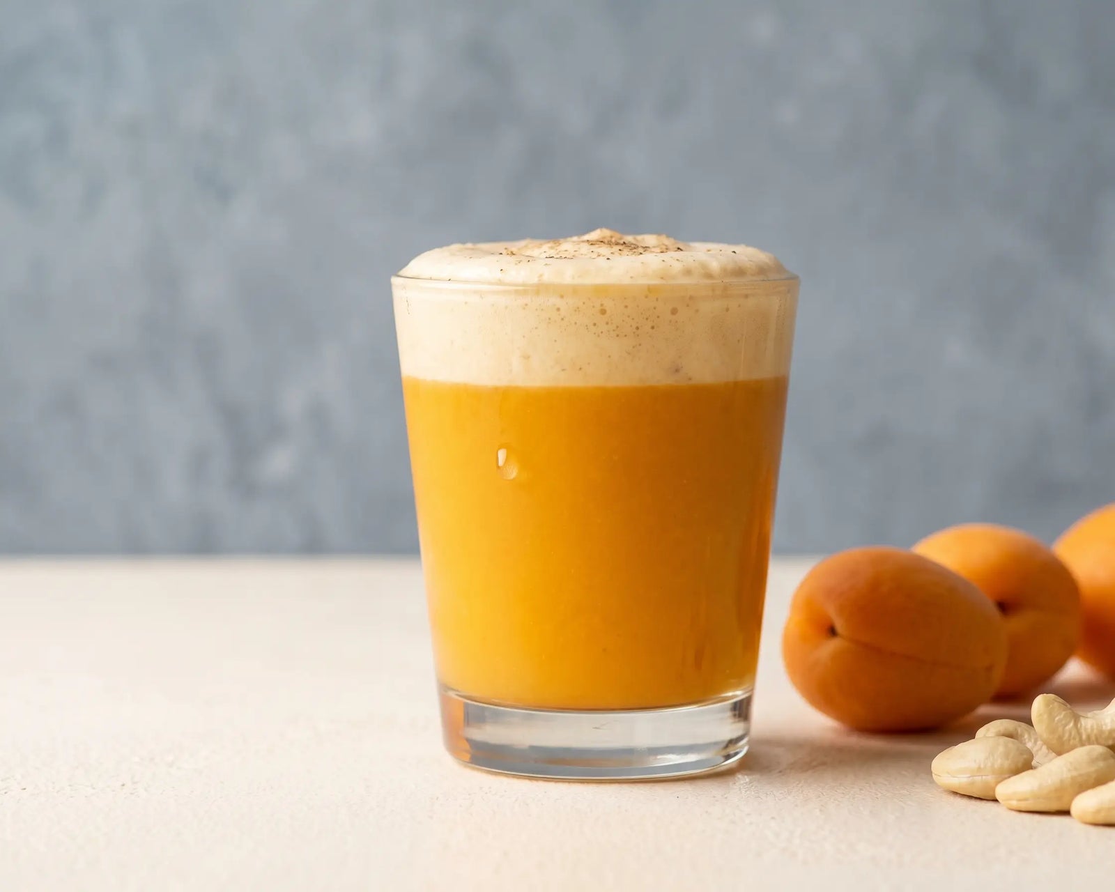 Apricot-cashew milkshake — a glowing, iron-rich gain shake (2–5 years)