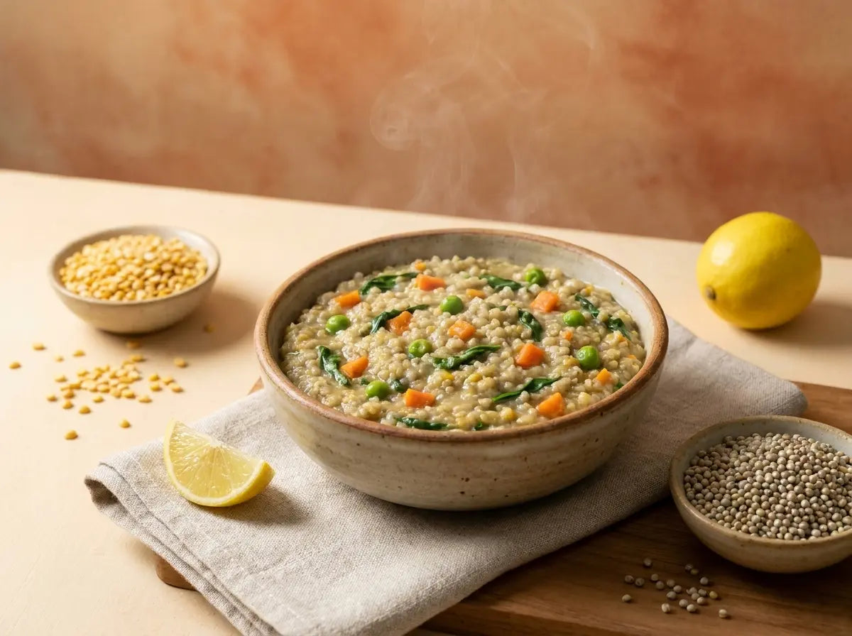 Bajra & vegetable soft khichdi — an iron-rich millet lunch with vitamin C (1–2 years)