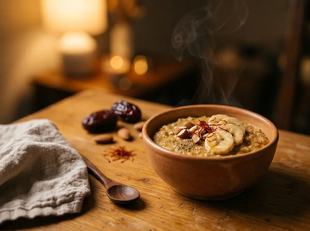 Banana-date bedtime porridge — a warm, golden bowl that gently winds a busy toddler down (2–5 years)