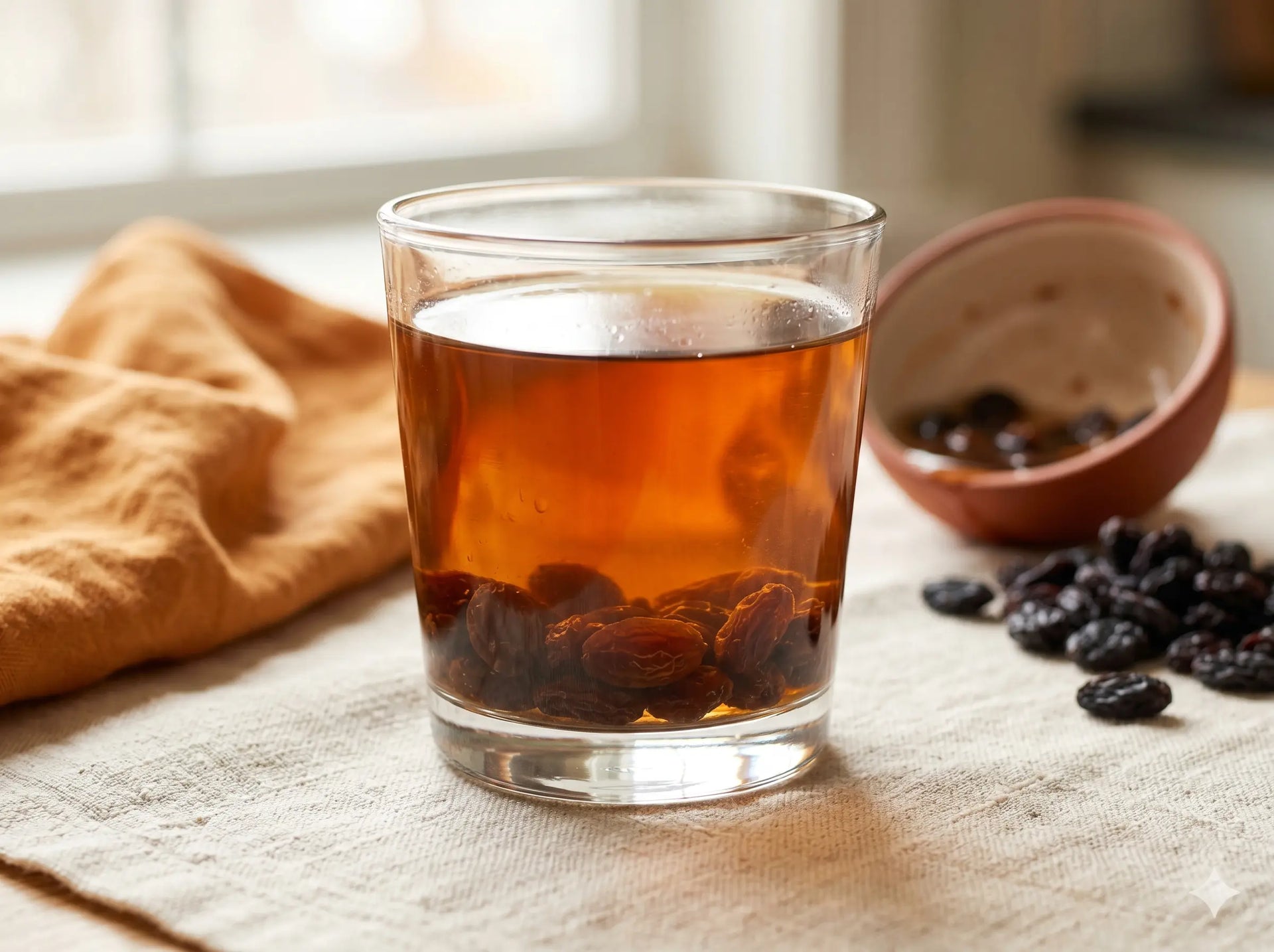 Soaked black raisin water — the gentle morning iron ritual (1–2 years)