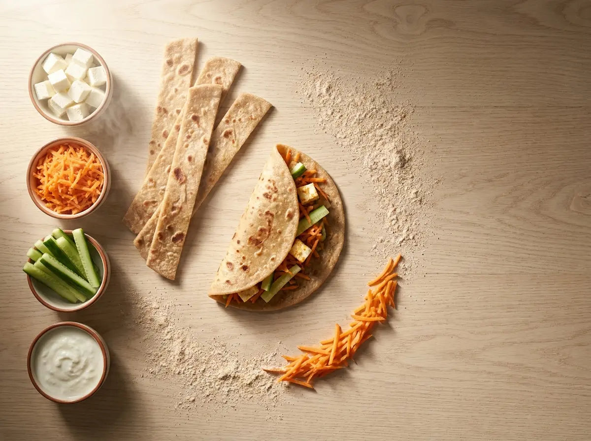 Build-your-own paratha roll bar — for the child whose foods can't touch (2–5 years)