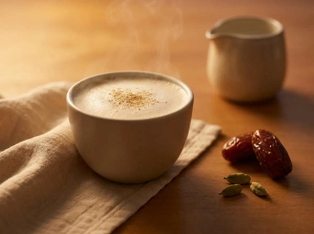 Cardamom-date warm milk — a soft, sweet bedtime cup with no spoon of sugar (2–5 years)