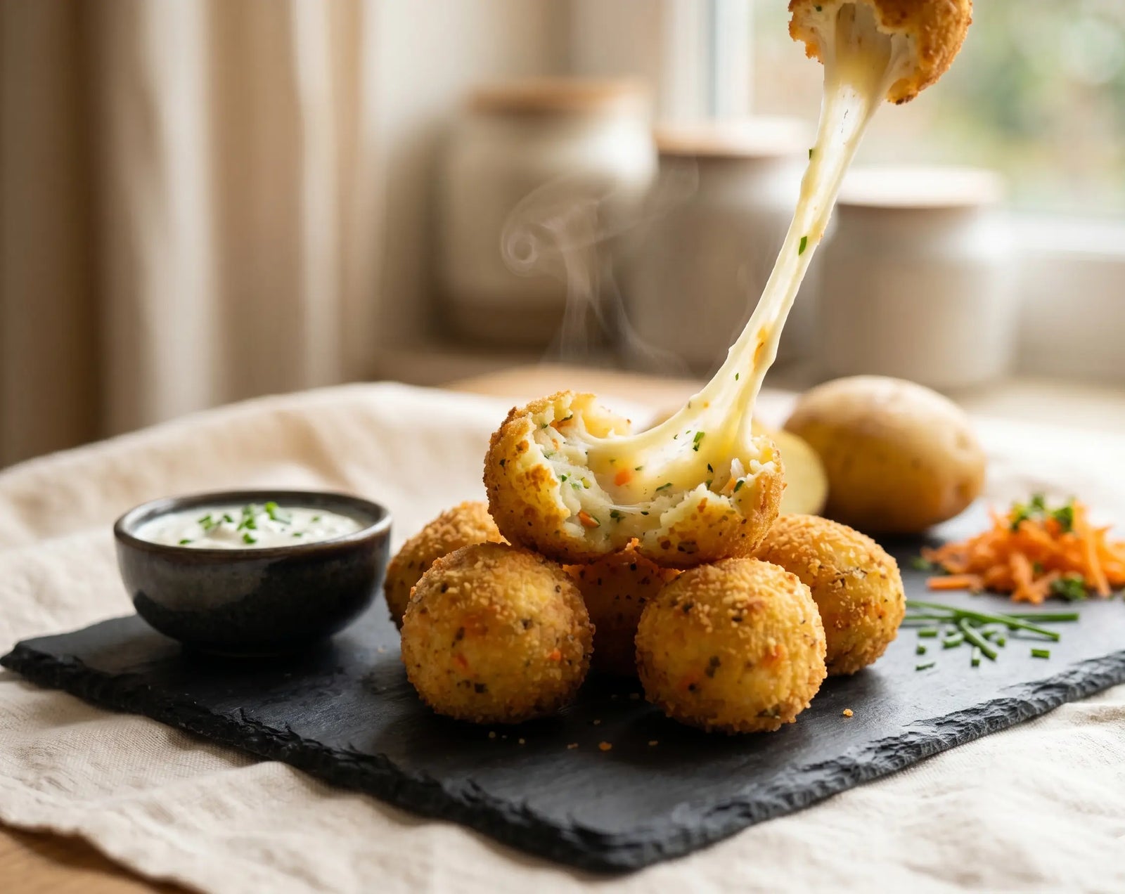 Cheese-stuffed potato balls — a molten-cheese surprise that hides vegetables (2–5 years)