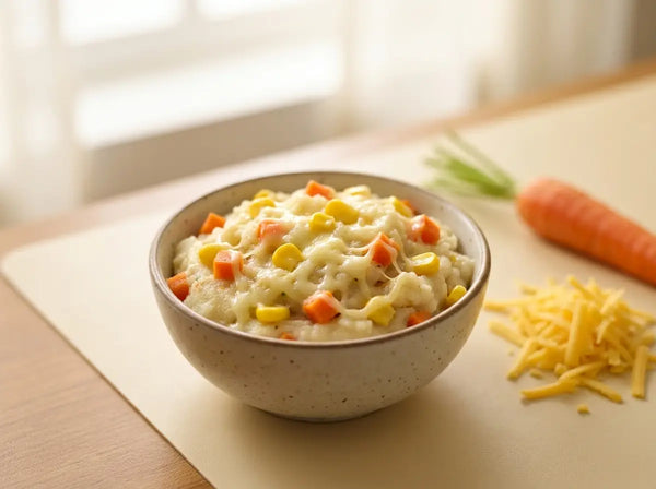 Cheesy vegetable semolina upma — a creamy, calorie-gentle breakfast for a light eater (1–2 years)