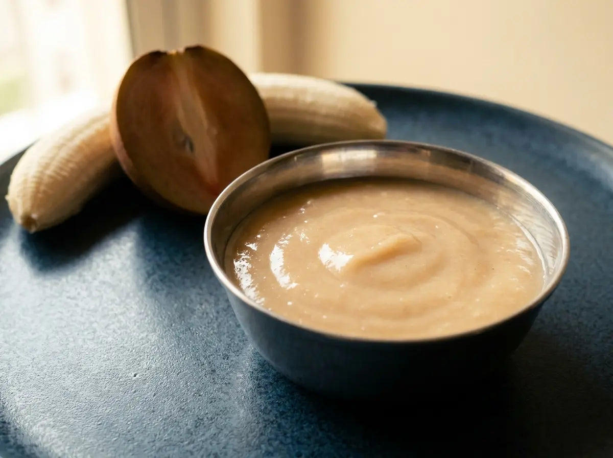 Chikoo & banana soft mash — the no-cook sweet first food for the milk-only baby (6–12 months)