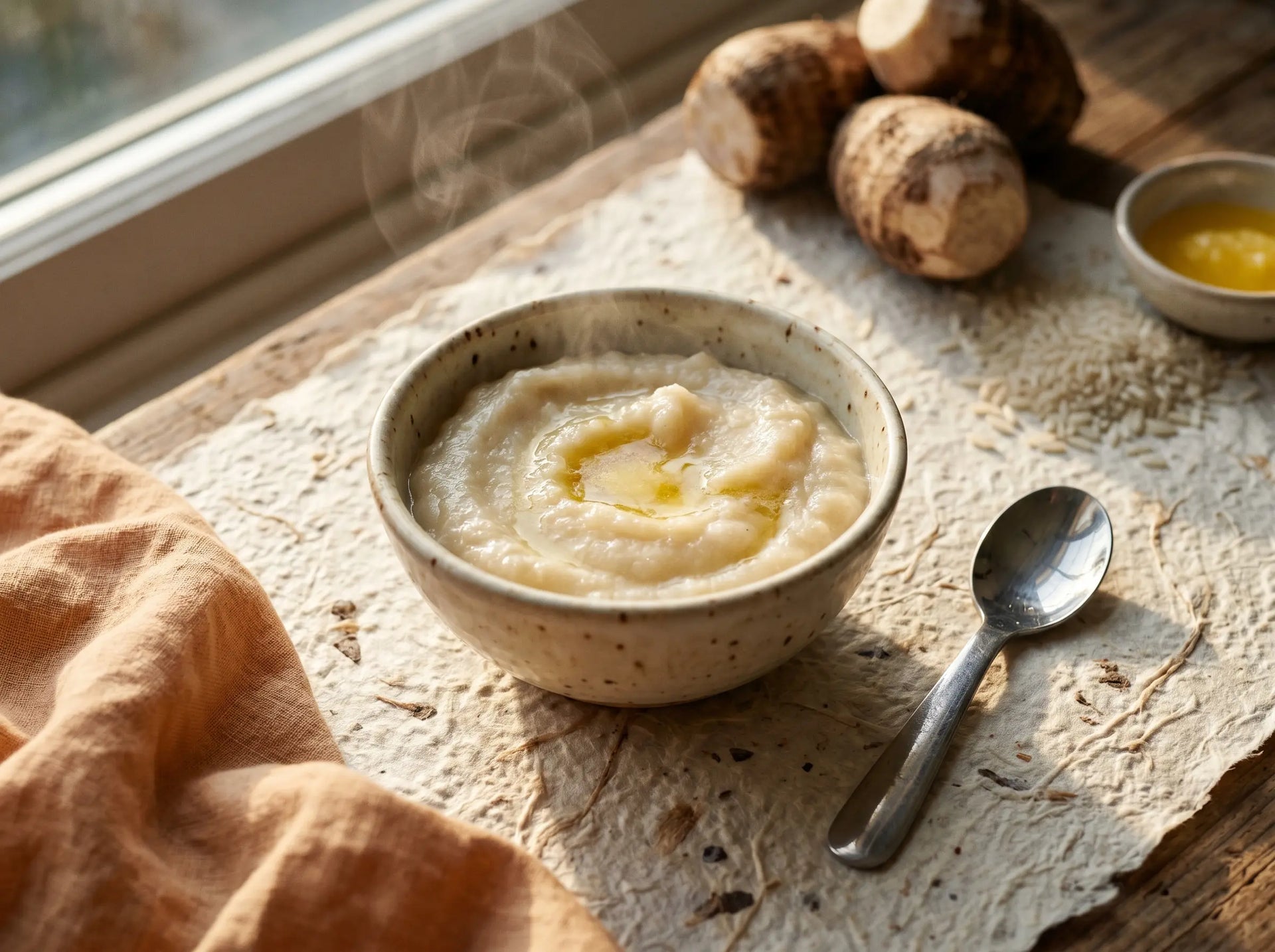 Colocasia & rice mash — a creamy, energy-dense lunch for healthy weight gain (6–12 months)