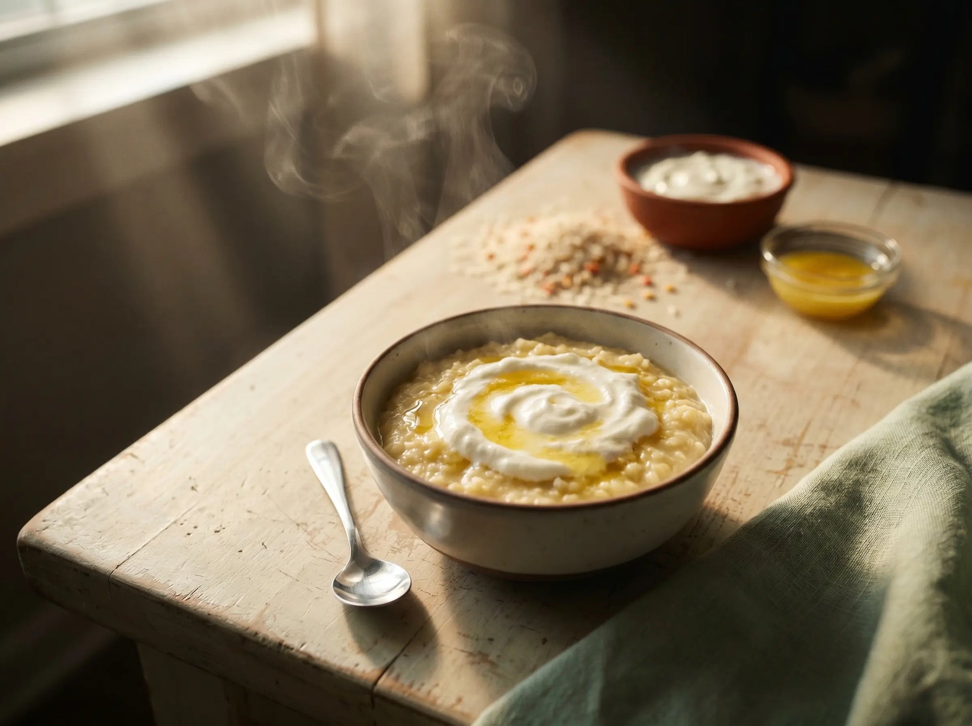 Soft curd & ghee khichdi — a calcium-rich, easy-digest lunch for strong bones (6–12 months)