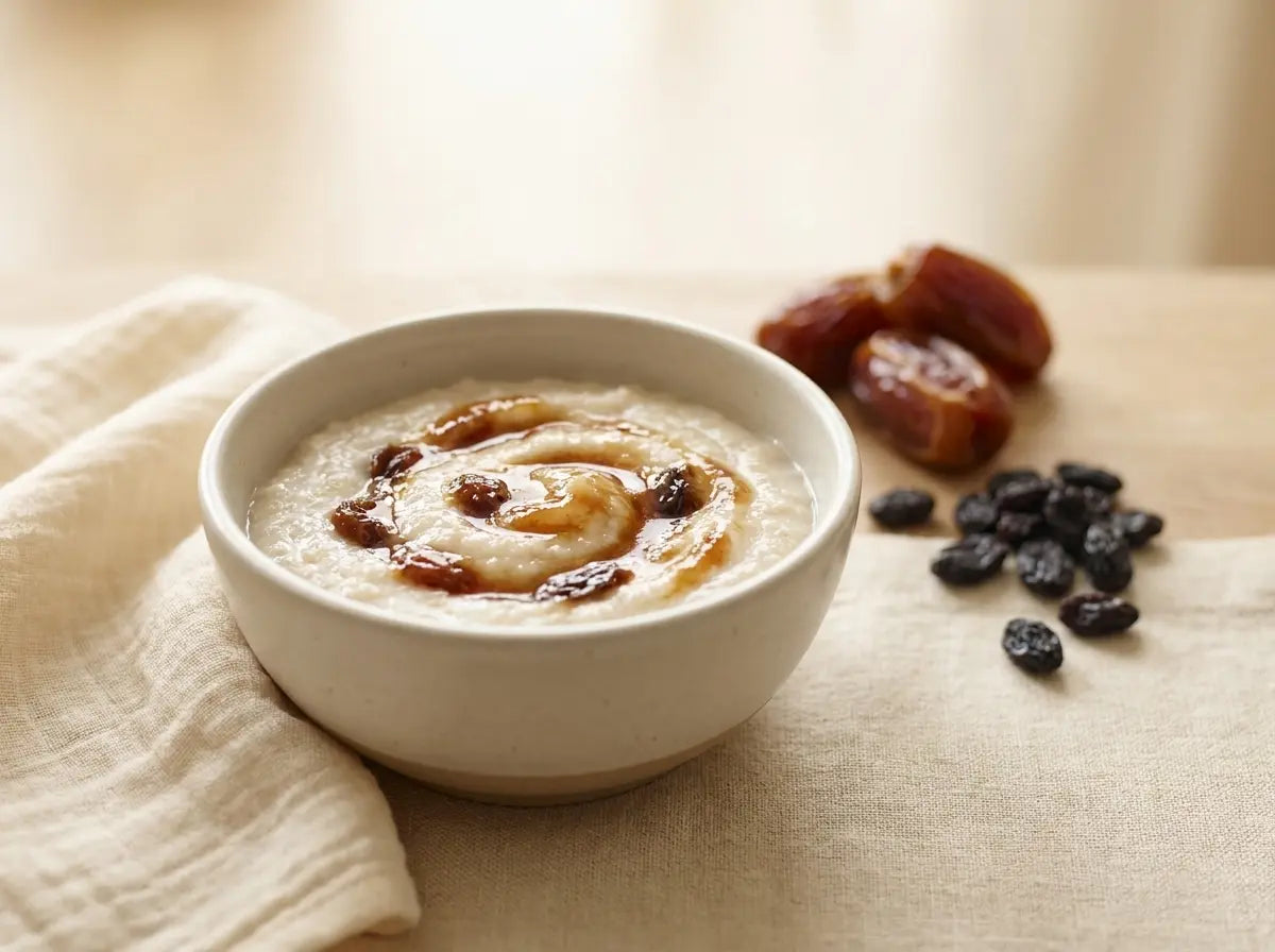 Date & raisin soft porridge — a naturally sweet, iron-gentle first breakfast (9–12 months)