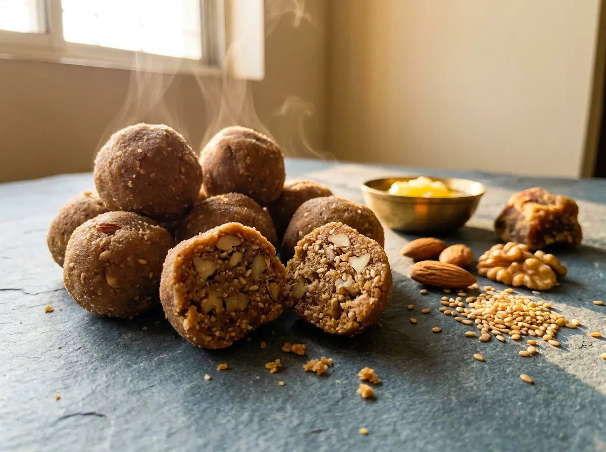 Ghee, nut & jaggery laddoo — gentle energy density for the tiny-portion eater (2–5 years)