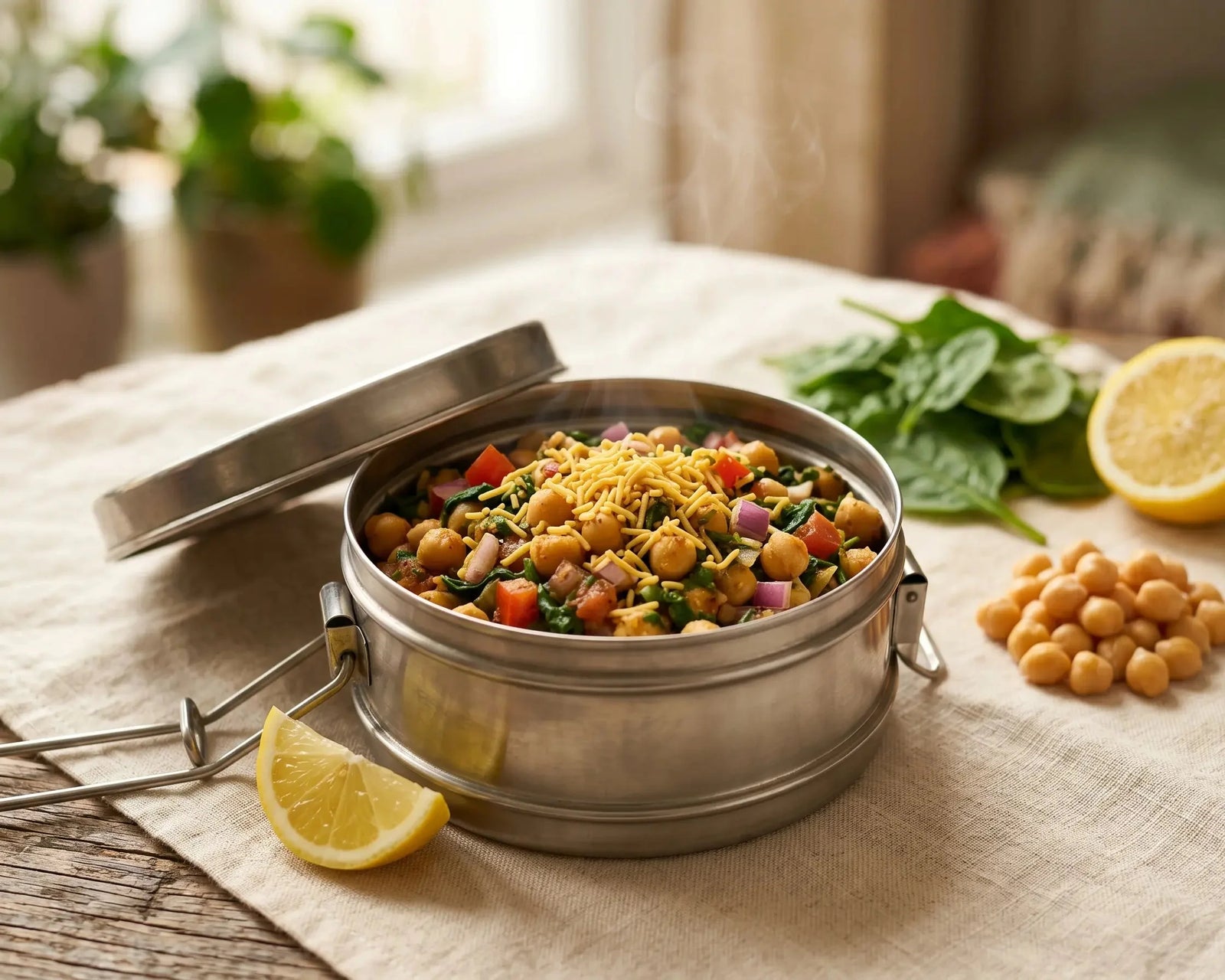 Iron-rich chola palak chaat — the school tiffin that builds concentration (5–12 years)