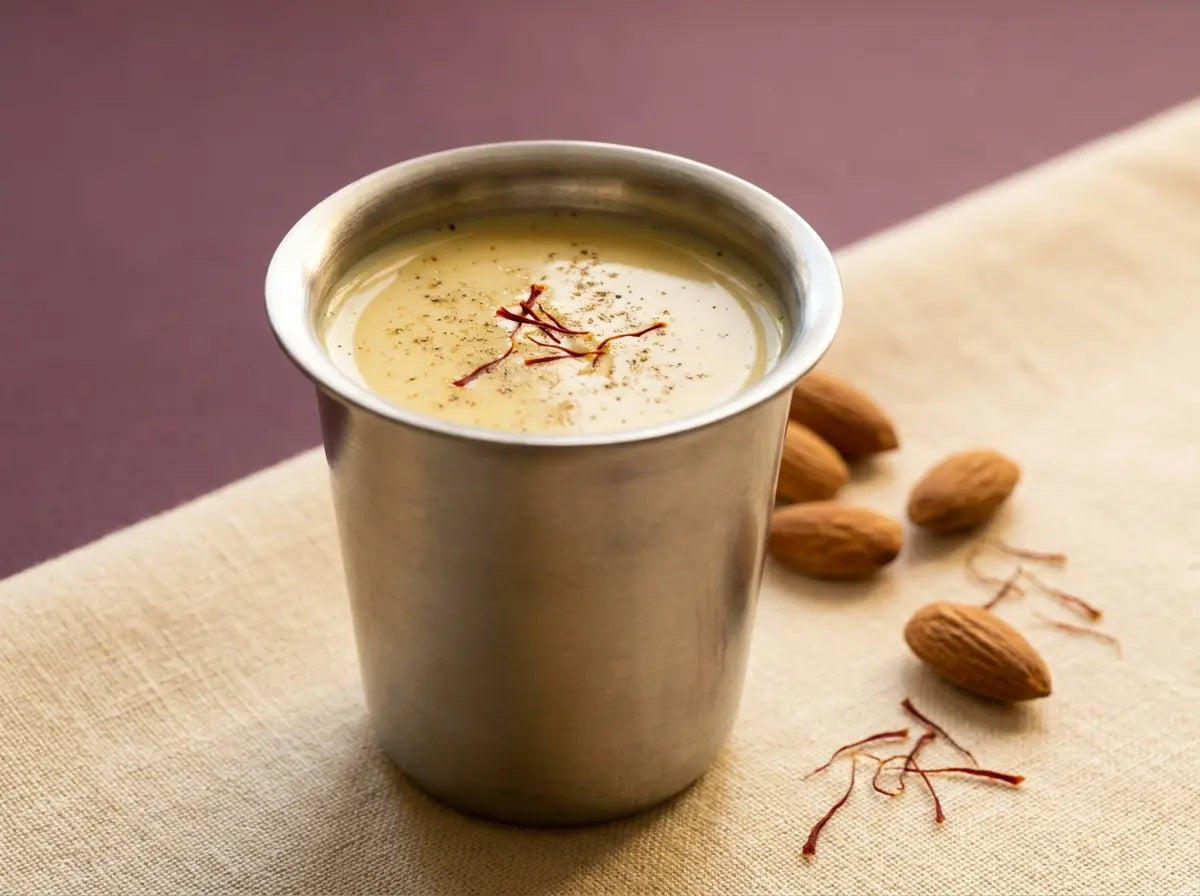 Kesar-badam milk — the homemade 'special milk' for the flavoured-milk-only child (2–5 years)