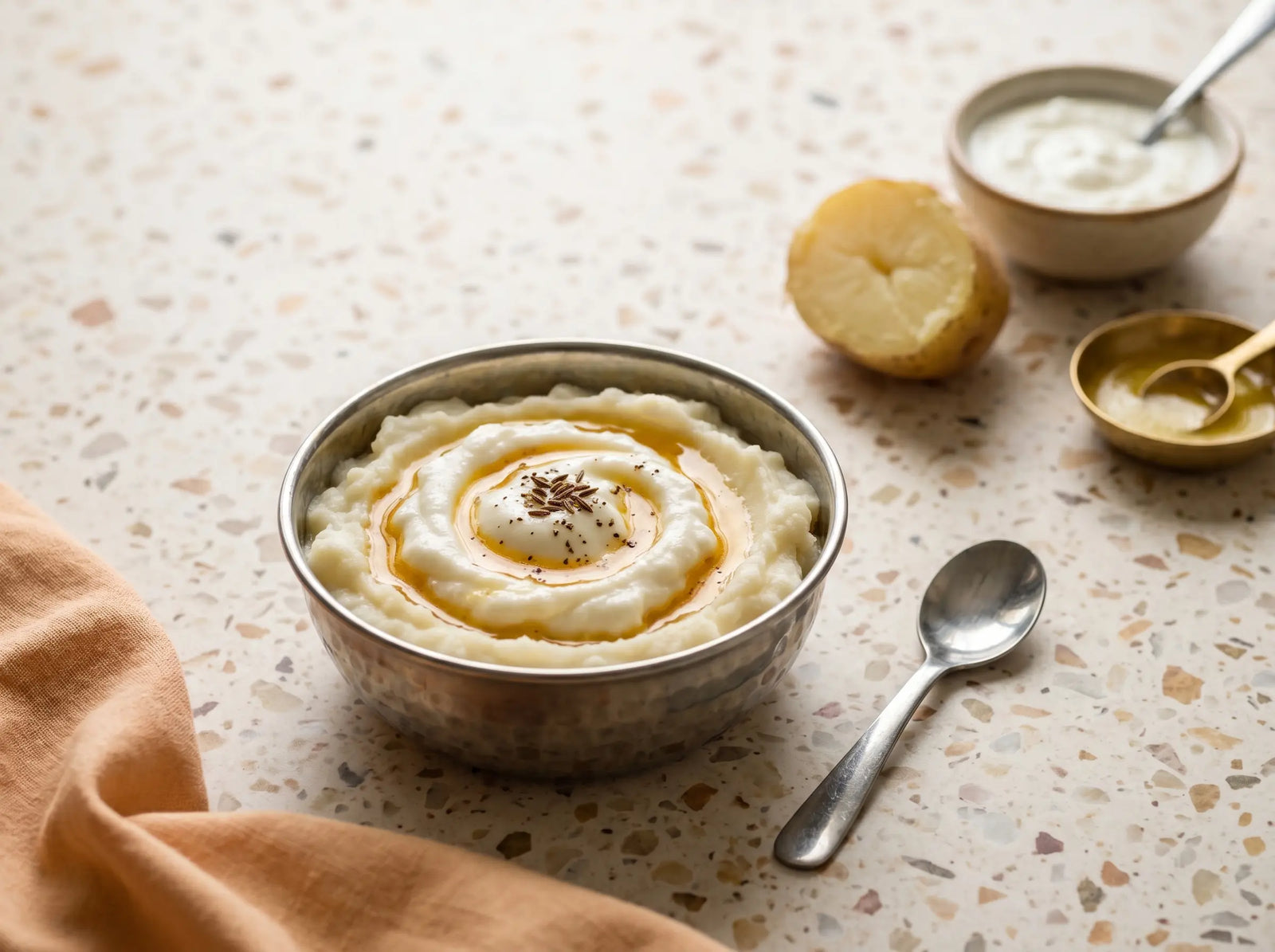 Mashed potato with curd and ghee — a soft, calming weight-gain dinner (6–12 months)
