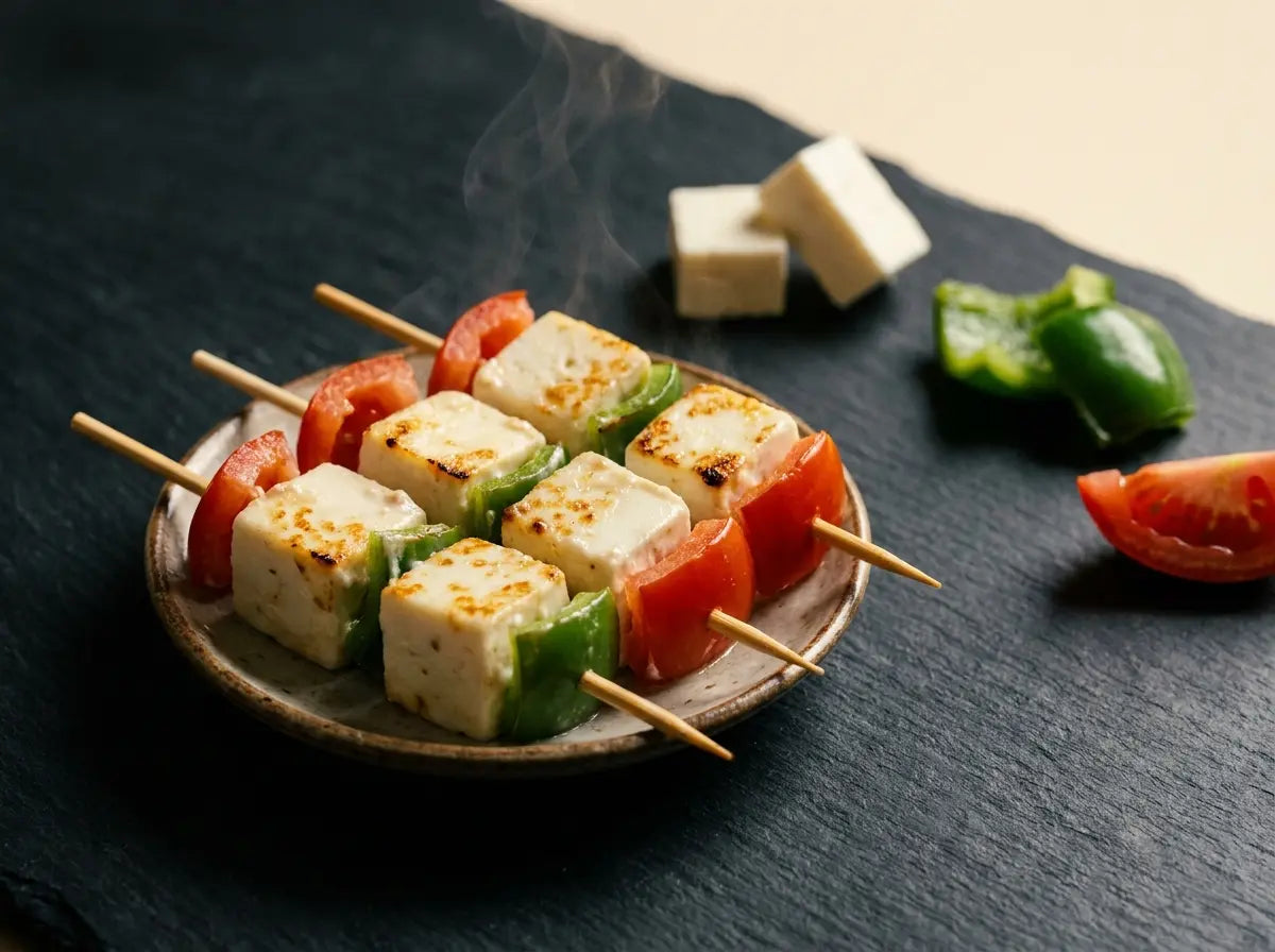 Mild paneer tikka skewers — fun, charred protein for the veg-protein refuser (2–5 years)