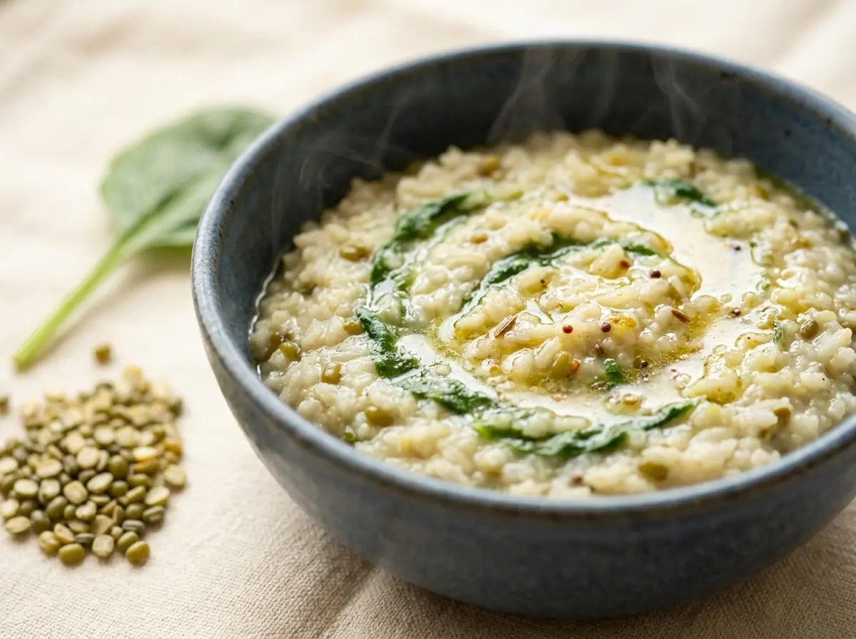 Moong & palak soft khichdi — gentle first greens for the baby who turns from bitter (6–12 months)