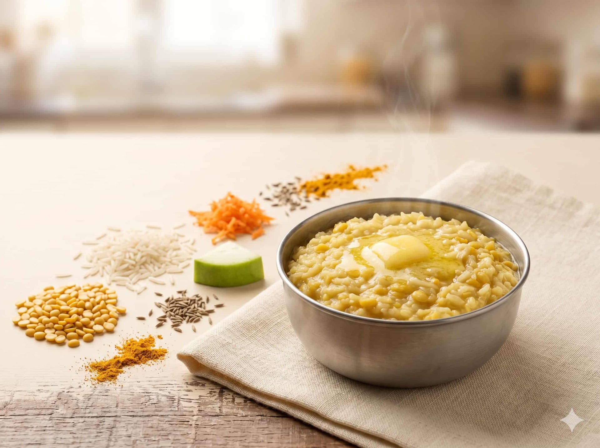 Moong dal & vegetable khichdi — a gentle protein-rich meal for 8–12 month babies