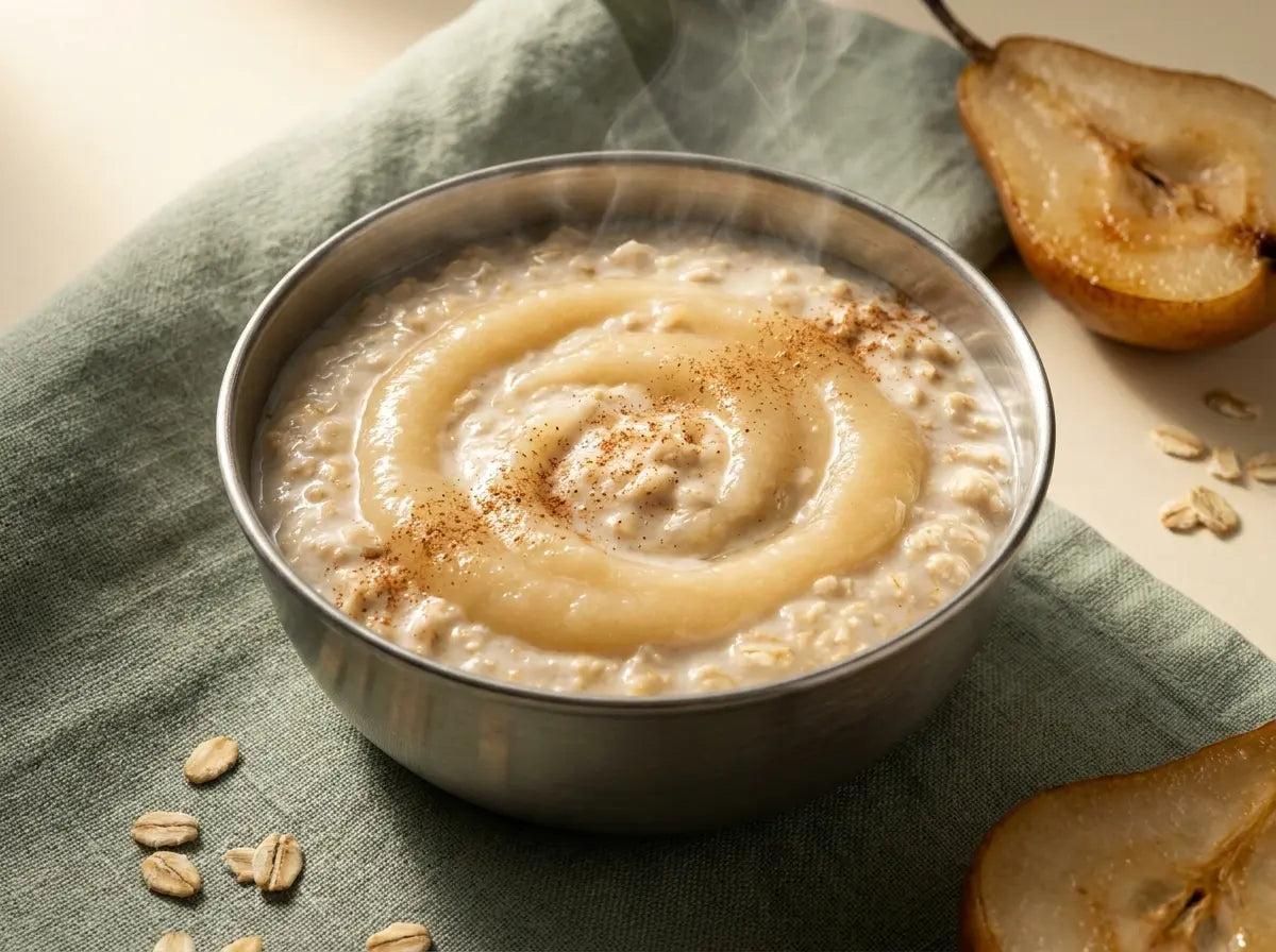 Oat, pear & cinnamon porridge — bringing appetite back to the constipated, off-food baby (6–12 months)