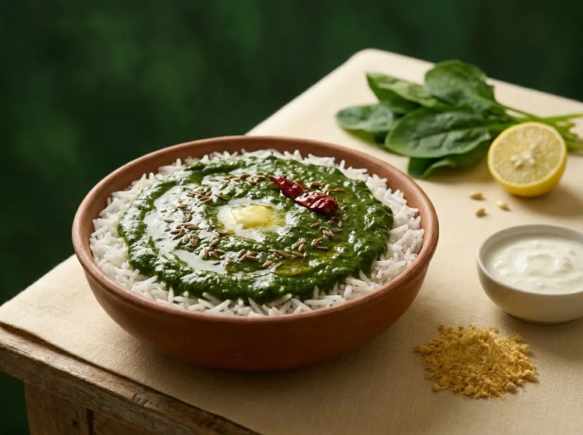 Palak dal with soft rice — a deep-green bowl that quietly fills the iron gap (2–5 years)