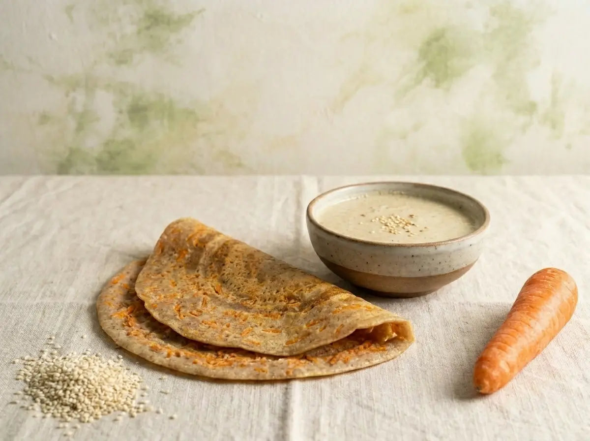 Ragi & vegetable dosa with sesame chutney — a calcium-rich lunch for strong bones (2–5 years)