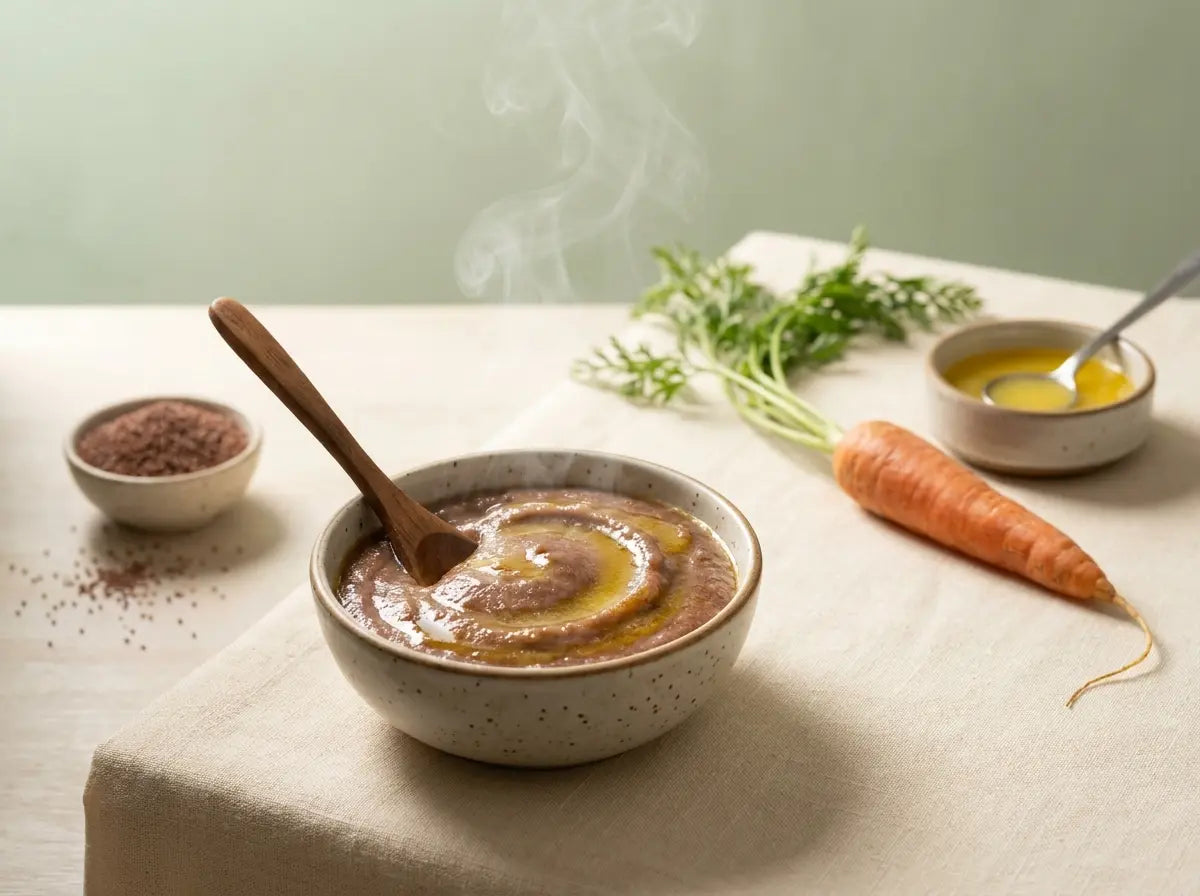 Ragi & vegetable soft mash with ghee — a calcium-rich first lunch for strong bones (6–12 months)
