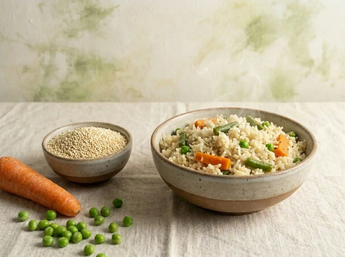 Rajgira & vegetable soft pulao — an amaranth bowl for strong bones (2–5 years)