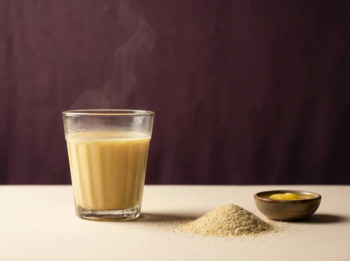 Rava-ghee milk drink — a silky, calorie-rich sheera to sip (1–2 years)