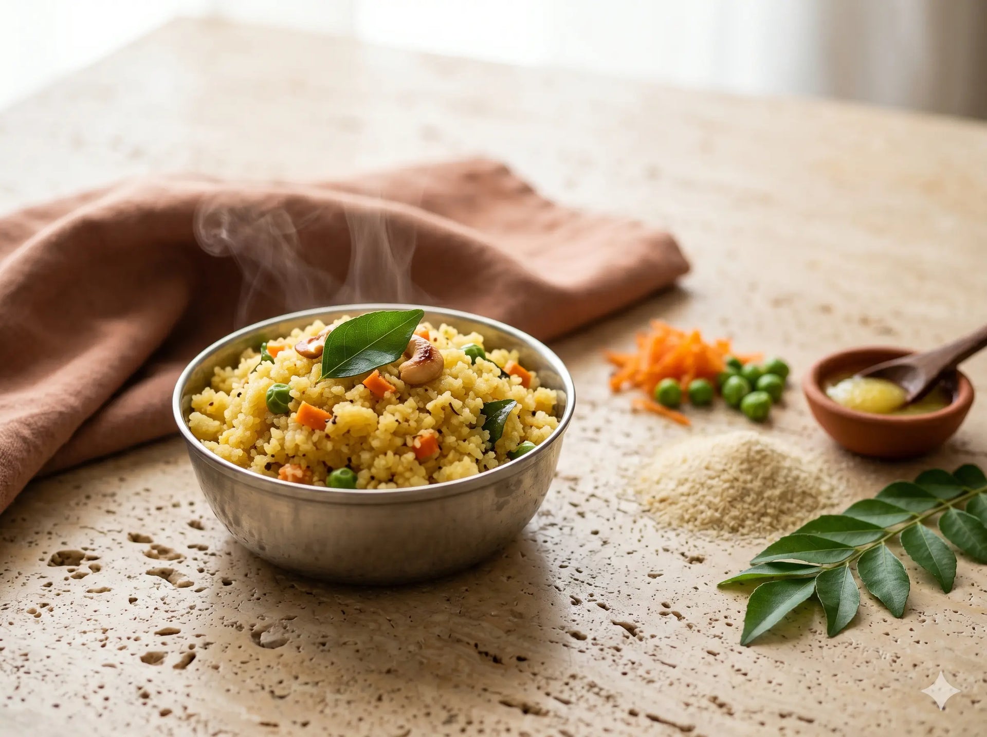 Soft rava vegetable upma — grated veg that vanish into a savoury favourite (1–2 years)