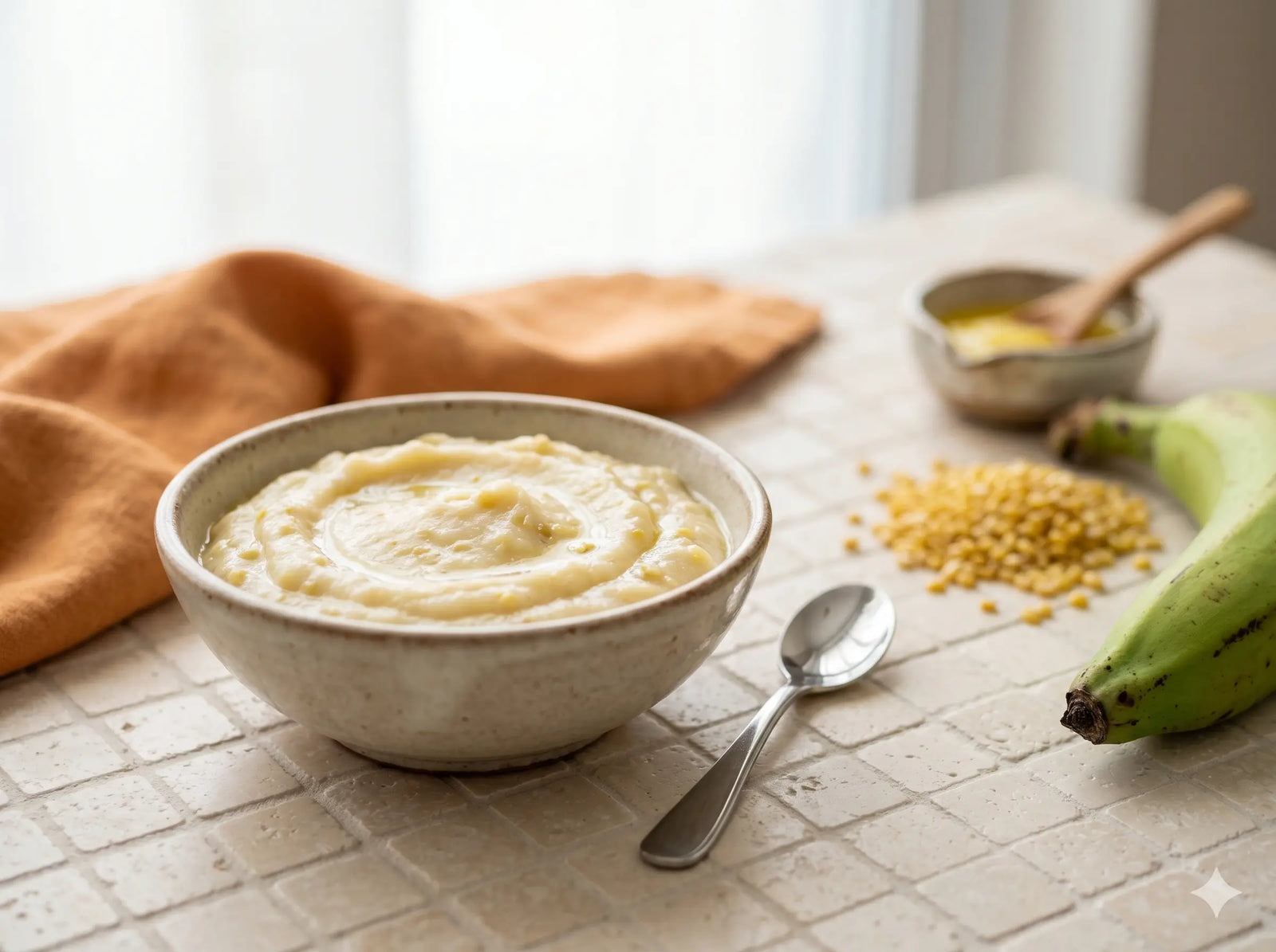 Raw banana & moong mash — a gentle, tummy-friendly iron lunch for first eaters (6–12 months)