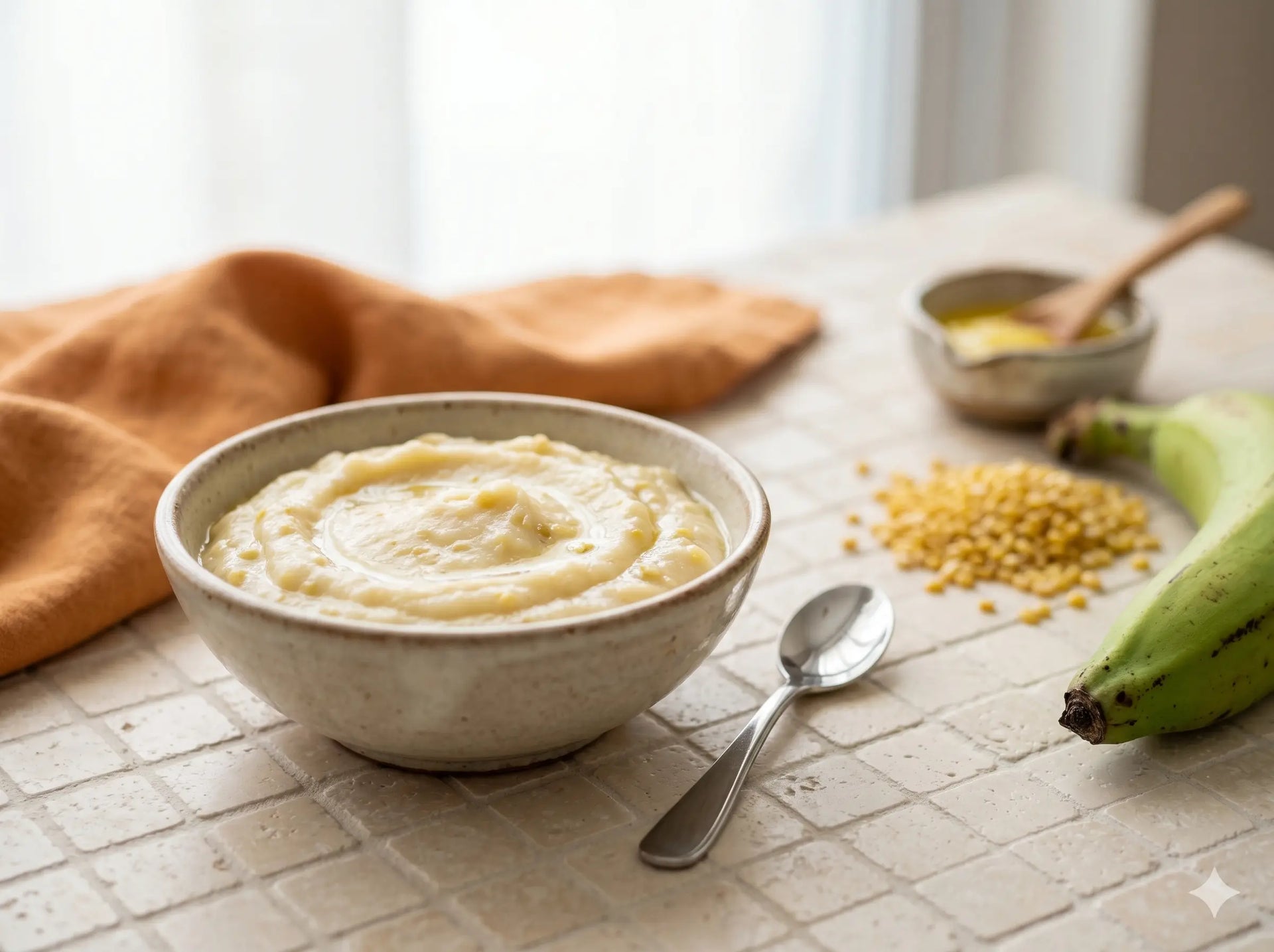 Raw banana & moong mash — a gentle, tummy-friendly iron lunch for first eaters (6–12 months)