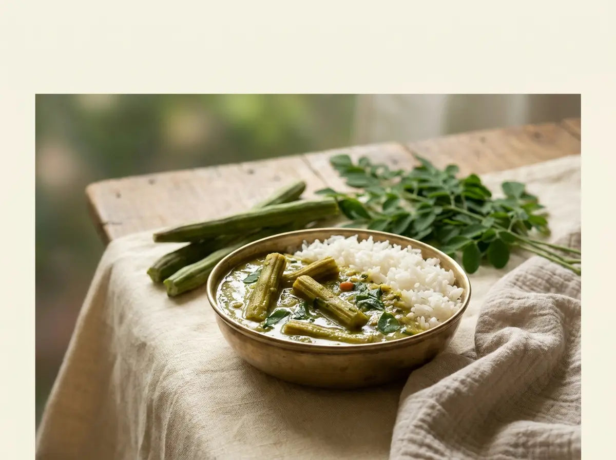 Sahjan (moringa) dal with soft rice — a green-flecked bowl that loads up a child's immunity (2–5 years)
