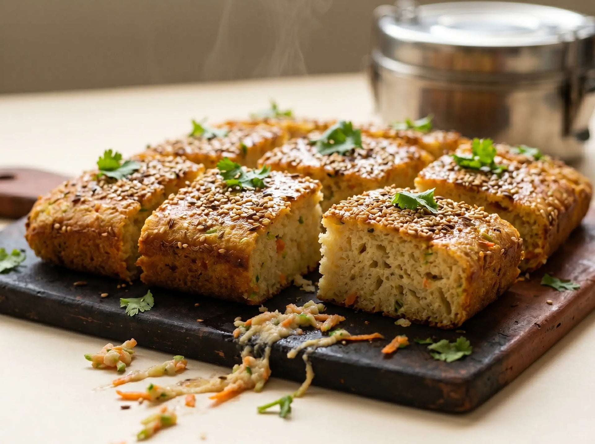 Savoury veg handvo — the lunchbox square that comes home empty (2–5 years)